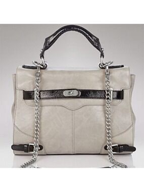 Rebecca minkoff grey leather and Black chain strap turnlock stachel Handbag
